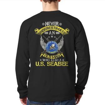 Never Underestimate An Old Man Us Seabee Military Veteran Back Print Long Sleeve T-shirt | Mazezy