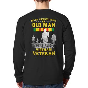 Never Underestimate An Old Man Vietnam Veteran Veteran Back Print Long Sleeve T-shirt | Mazezy AU