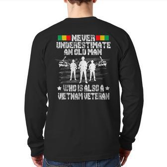 Never Underestimate An Old Man Vietnam Veteran Men's Veteran Back Print Long Sleeve T-shirt | Mazezy