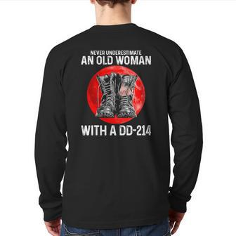 Never Underestimate An Old Woman With A Dd 214 Veteran Back Print Long Sleeve T-shirt | Mazezy