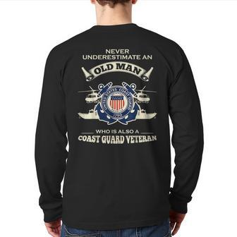 Never Underestimate Us Coast Guard Veteran T Veteran Back Print Long Sleeve T-shirt | Mazezy
