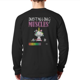 Unicorn Pony Installing Muscles Unicorn Gym Back Print Long Sleeve T-shirt | Mazezy