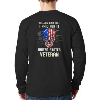 United States Veteran Freedom Isn't Free I Paid For It American Flag Skull Back Print Long Sleeve T-shirt | Mazezy