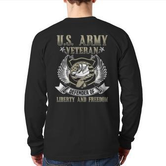Us Army Veteran Defender Of Liberty Back Print Long Sleeve T-shirt | Mazezy