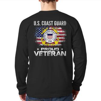 Us Coast Guard Proud Veteran With American Flag Veteran Back Print Long Sleeve T-shirt | Mazezy
