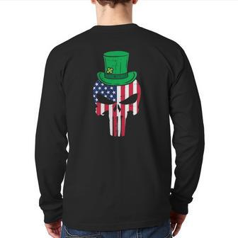 Us Flag Skull Irish Leprechaun Hat St Patricks Day Back Print Long Sleeve T-shirt | Mazezy DE