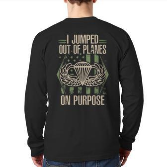 Us Flag Veteran Airborne Paratrooper Jummped Out Of Planes Back Print Long Sleeve T-shirt | Mazezy