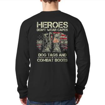 Us Flag Veterans Day I’M A Hero A Dad Grandpa And A Veteran Tee Back Print Long Sleeve T-shirt | Mazezy