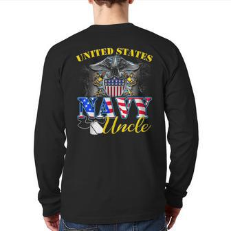 Us Military Navy Uncle With American Flag Veteran Back Print Long Sleeve T-shirt | Mazezy