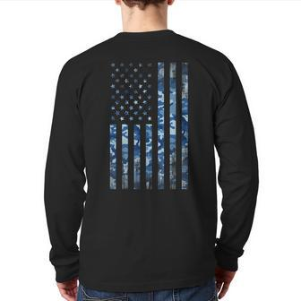 Us Navy Camo Veteran American Flag Military Blue Back Print Long Sleeve T-shirt | Mazezy DE