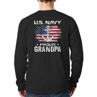 US Navy Proud Grandpa With American Flag Veteran Back Print Long Sleeve T-shirt | Mazezy