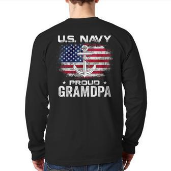 Us Navy Proud Grandpa With American Flag Veteran Back Print Long Sleeve T-shirt | Mazezy