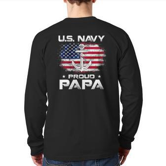US Navy Proud Papa With American Flag Veteran Back Print Long Sleeve T-shirt | Mazezy