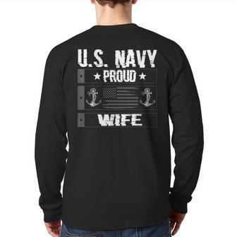 Us Navy Proud Wife Veteran Military Distressed American Flag Back Print Long Sleeve T-shirt | Mazezy