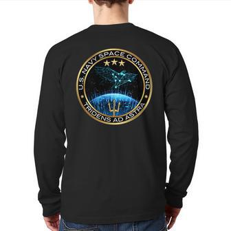 Us Navy Space Command Military Veteran Patch Back Print Long Sleeve T-shirt | Mazezy