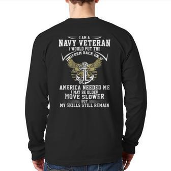 Us Navy Veteran I Am A Navy Veteran Back Print Long Sleeve T-shirt | Mazezy