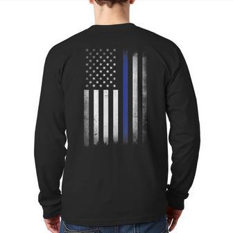Us Police Usa American Flag Back The Blue Lives Matter Back Print Long Sleeve T-shirt - Monsterry