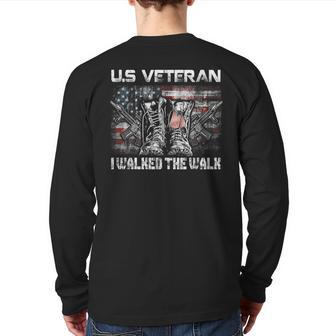 Us Veteran I Walked The Walk Combat Boots Dogtag Usa Flag Back Print Long Sleeve T-shirt | Mazezy UK