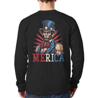 Usa 4Th Of July Abraham Lincoln Workout Muscles Back Print Long Sleeve T-shirt | Mazezy