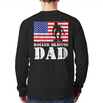 Usa American Distressed Flag Roller Skating Dad Men For Him For Dad Back Print Long Sleeve T-shirt | Mazezy