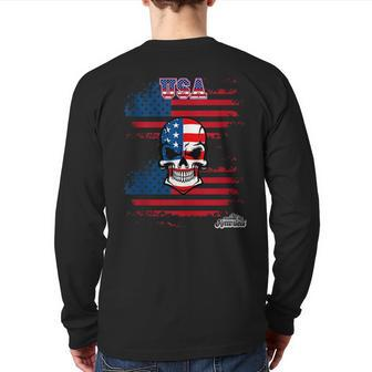 Usa American Flag Skull 4Th Of July Made In America Back Print Long Sleeve T-shirt | Mazezy UK