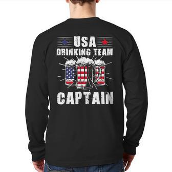Usa Drinking Team Captain 4Th Of July Patriotic Back Print Long Sleeve T-shirt - Monsterry
