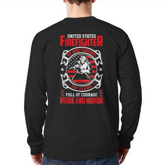 Usa Firefighter Pride And Honor Fireman Dad Brother Back Print Long Sleeve T-shirt | Mazezy