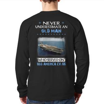 Uss America Cv66 Aircraft Carrier Veterans Day Father Day Back Print Long Sleeve T-shirt | Mazezy