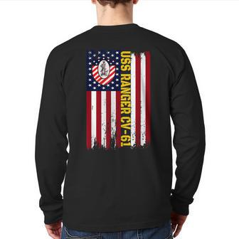 Uss Ranger Cv61 Aircraft Carrier Veterans Day American Flag Back Print Long Sleeve T-shirt | Mazezy