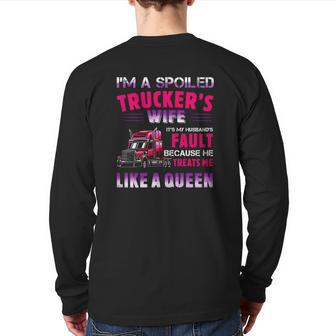 Valentine Trucker I'm A Spoiled Trucker's Wife Back Print Long Sleeve T-shirt | Mazezy