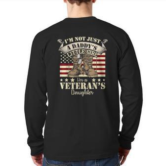 Veteran Day Veterans Daughter Us Flag Combat Boots Dog Tags Back Print Long Sleeve T-shirt | Mazezy