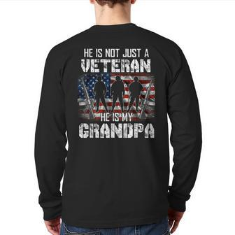 Veteran He Is My Grandpa American Flag Veterans Day Back Print Long Sleeve T-shirt | Mazezy