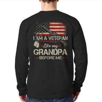 I Am A Veteran Like My Grandpa Before Me Flag Usa T Back Print Long Sleeve T-shirt | Mazezy