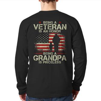 Being A Veteran Is An Honor Being A Grandpa Is Priceless Back Print Long Sleeve T-shirt | Mazezy