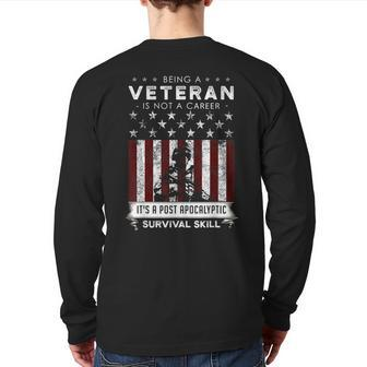 Veteran Post Apocalyptic Survival Skill American Pride Back Print Long Sleeve T-shirt | Mazezy