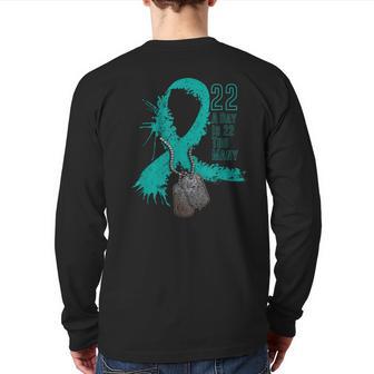 Veteran Suicide Awareness Ribbon 22 A Day Is 22 Too Many Back Print Long Sleeve T-shirt - Monsterry