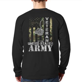 Veteran Of The United States Army American Flag Camo Back Print Long Sleeve T-shirt | Mazezy