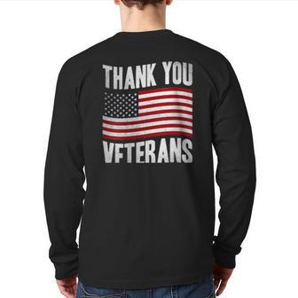 Veterans Day American Flag Theme Thank You Veterans Back Print Long Sleeve T-shirt | Mazezy