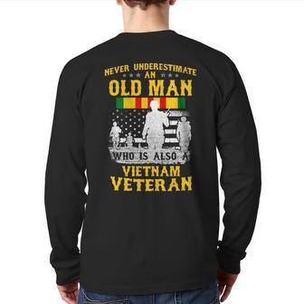 Vietnam Veteran Never Underestimate An Old Man Veteran Back Print Long Sleeve T-shirt | Mazezy