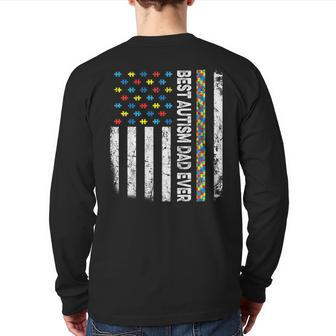 Vintage American Flag Best Autism Dad Ever Autism Awareness Back Print Long Sleeve T-shirt | Mazezy