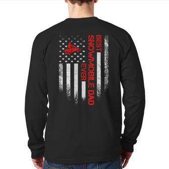 Vintage American Flag Best Snowmobile Dad Ever Snowmobiling Back Print Long Sleeve T-shirt | Mazezy