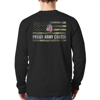 Vintage American Flag Proud Army Cousin Veteran Day Back Print Long Sleeve T-shirt | Mazezy
