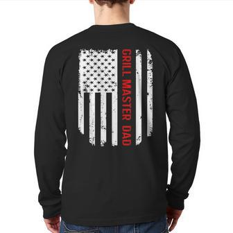 Vintage American Flag Proud Grill Master Dad Back Print Long Sleeve T-shirt | Mazezy