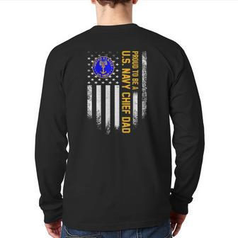 Vintage American Flag Proud To Be Us Navy Chief Veteran Dad Back Print Long Sleeve T-shirt | Mazezy