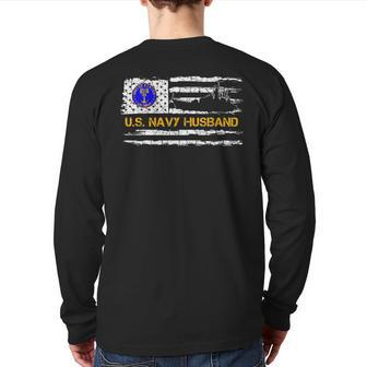 Vintage American Flag Proud Us Navy Husband Veteran Military Back Print Long Sleeve T-shirt | Mazezy UK