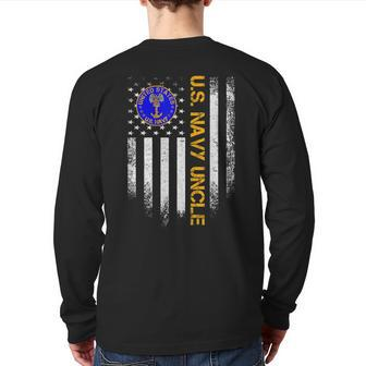 Vintage American Flag Proud Us Navy Uncle Veteran Military Back Print Long Sleeve T-shirt | Mazezy CA