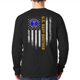 Vintage American Flag Us Navy Proud Brother Veteran Military Back Print Long Sleeve T-shirt | Mazezy