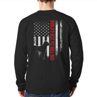 Vintage American Flag World's Best Pit Bull Dad Silhouette Back Print Long Sleeve T-shirt | Mazezy