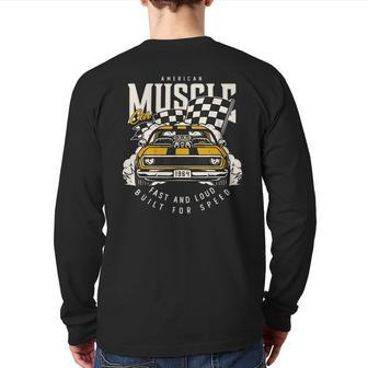 Vintage American Muscle Car Racing Flag Racing Back Print Long Sleeve T-shirt | Mazezy