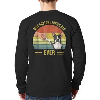 Vintage Best Boston Terrier Dad Ever Fist Bump Fathers Day Back Print Long Sleeve T-shirt | Mazezy